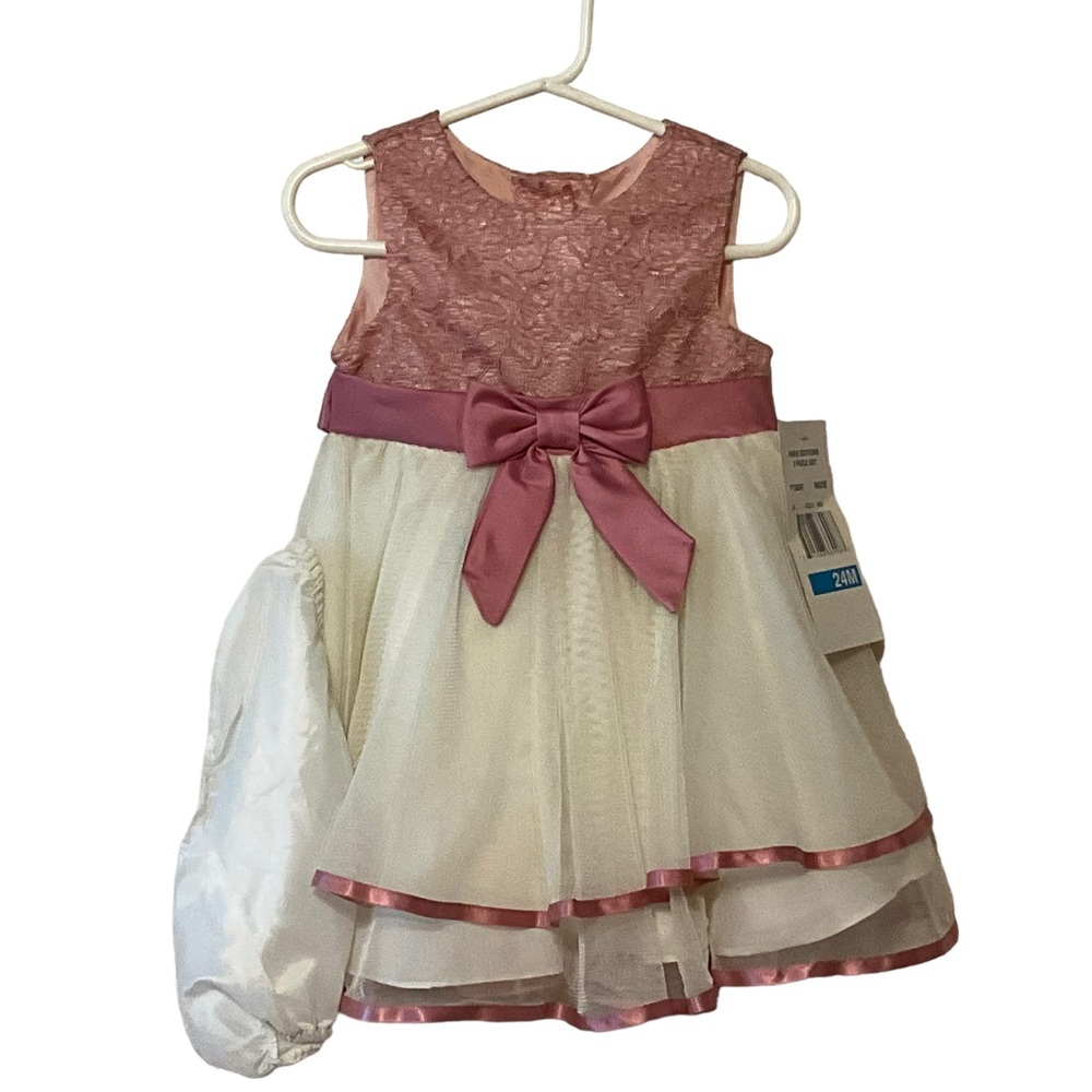 RARE EDITIONS sz 24 Months Dress Formal Occasions Bow Tulle Lined Pink Cream NWT